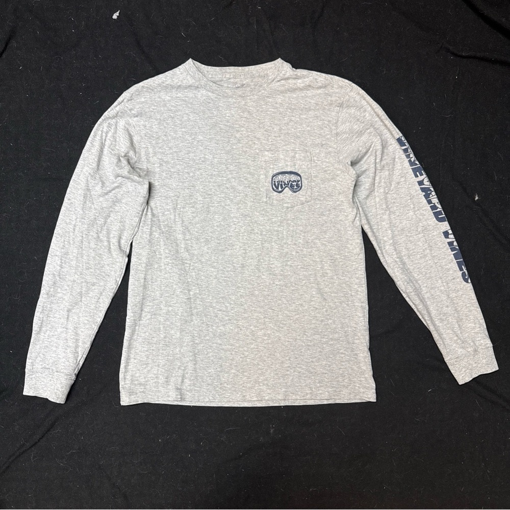 Vineyard Vines Long Sleeve Crew Neck Heater Grey Cotton Tee Men Sz S Pocket